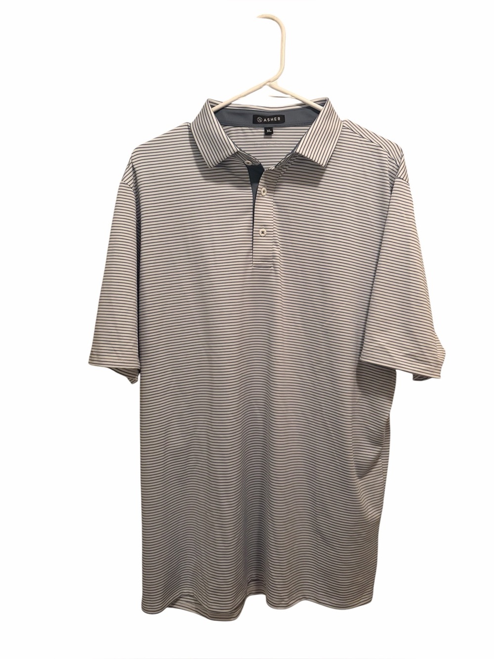 Asher Golf Men's Striped Polo Shirt - Light Gray/White. Size XL. Good condition